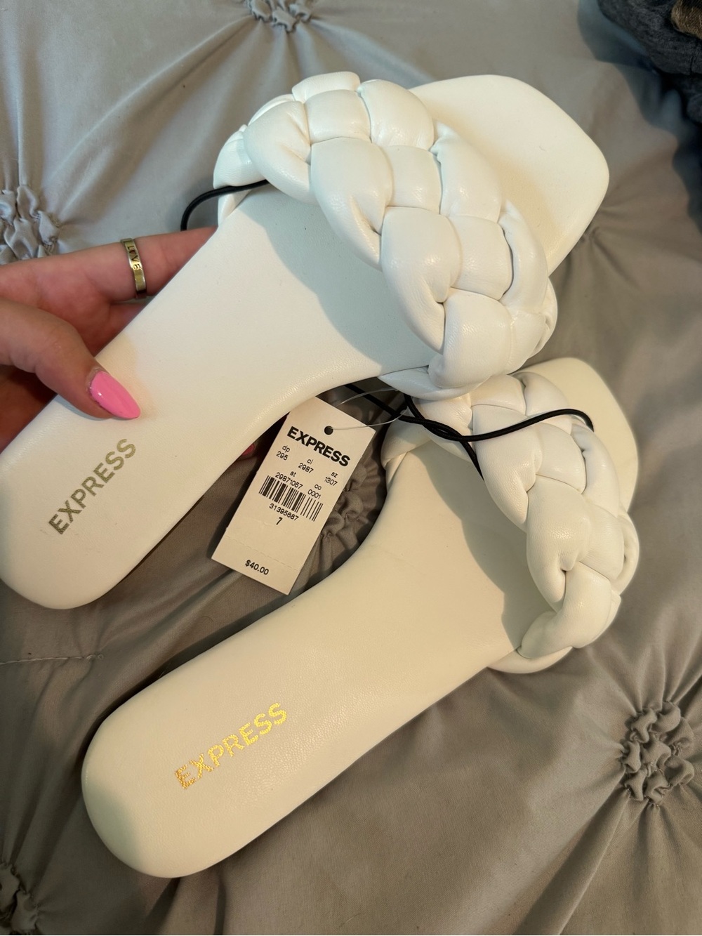 Express White Braided Slide Sandals